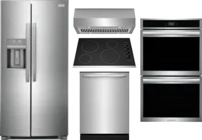 5 Piece Package Includes Refrigerator, Cooktop, Wall Oven, Hood And Dishwasher