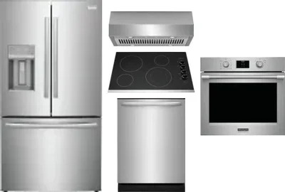 5 Piece Package Includes Refrigerator, Cooktop, Wall Oven, Hood And Dishwasher