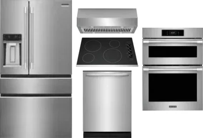 5 Piece Package Includes Refrigerator, Cooktop, Wall Oven, Hood And Dishwasher