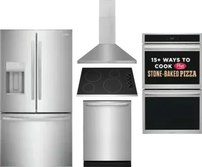 5 Piece Package Includes Refrigerator, Cooktop, Wall Oven, Hood And Dishwasher