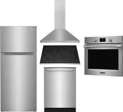 5 Piece Package Includes Refrigerator, Cooktop, Wall Oven, Hood And Dishwasher