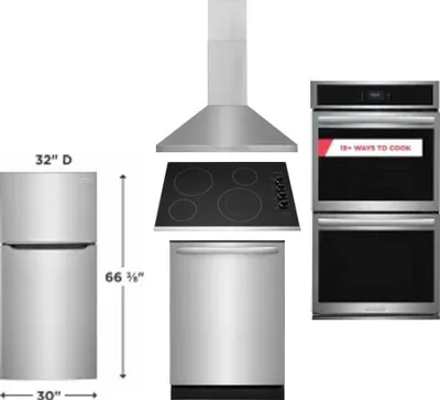 5 Piece Package Includes Refrigerator, Cooktop, Wall Oven, Hood And Dishwasher