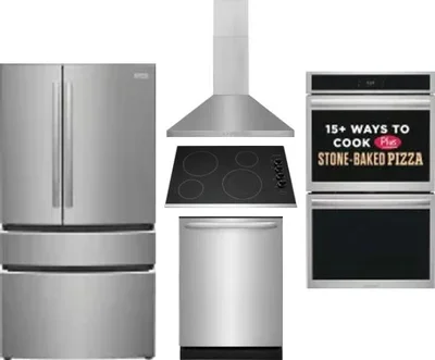 5 Piece Package Includes Refrigerator, Cooktop, Wall Oven, Hood And Dishwasher