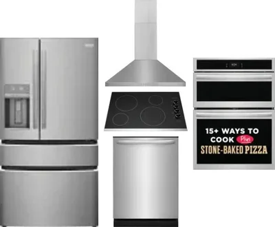 5 Piece Package Includes Refrigerator, Cooktop, Wall Oven, Hood And Dishwasher