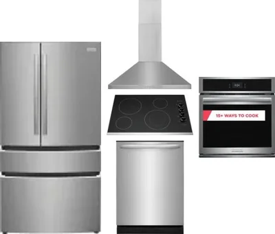 5 Piece Package Includes Refrigerator, Cooktop, Wall Oven, Hood And Dishwasher