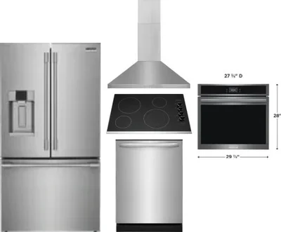 5 Piece Package Includes Refrigerator, Cooktop, Wall Oven, Hood And Dishwasher