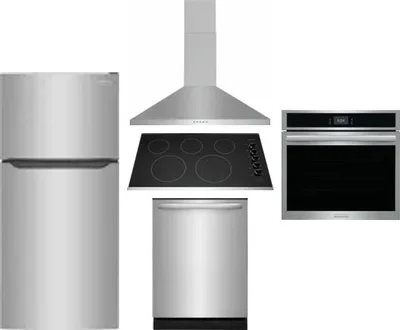 5 Piece Package Includes Refrigerator, Cooktop, Wall Oven, Hood And Dishwasher