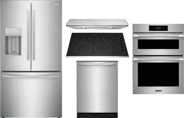 5 Piece Package Includes Refrigerator, Cooktop, Wall Oven, Hood And Dishwasher