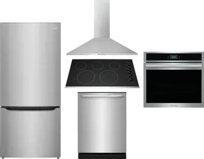 5 Piece Package Includes Refrigerator, Cooktop, Wall Oven, Hood And Dishwasher