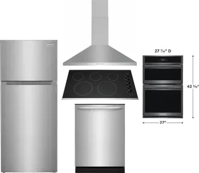 5 Piece Package Includes Refrigerator, Cooktop, Wall Oven, Hood And Dishwasher