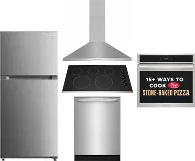 5 Piece Package Includes Refrigerator, Cooktop, Wall Oven, Hood And Dishwasher