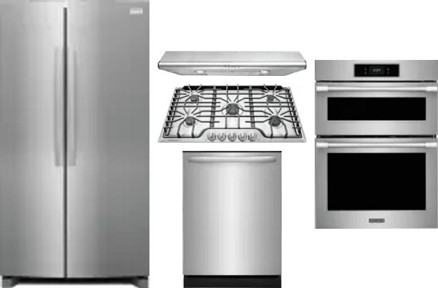 5 Piece Package Includes Refrigerator, Cooktop, Wall Oven, Hood And Dishwasher