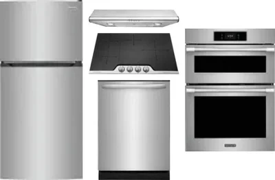 5 Piece Package Includes Refrigerator, Cooktop, Wall Oven, Hood And Dishwasher