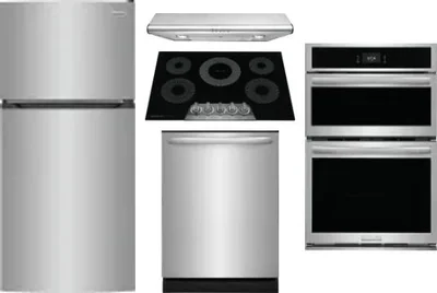 5 Piece Package Includes Refrigerator, Cooktop, Wall Oven, Hood And Dishwasher