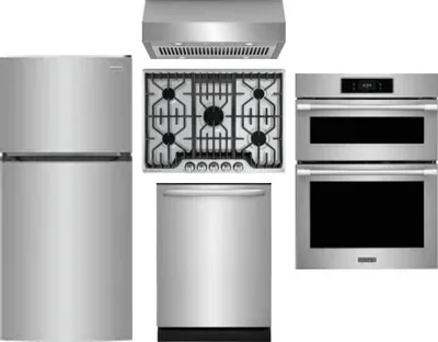 5 Piece Package Includes Refrigerator, Cooktop, Wall Oven, Hood And Dishwasher