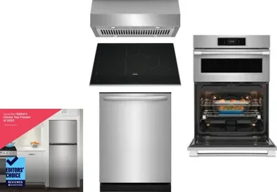 5 Piece Package Includes Refrigerator, Cooktop, Wall Oven, Hood And Dishwasher