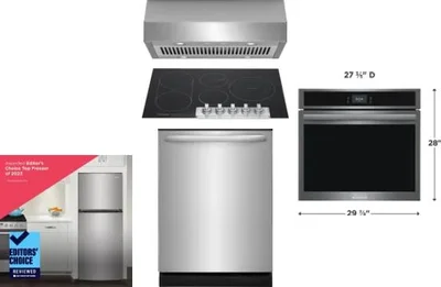5 Piece Package Includes Refrigerator, Cooktop, Wall Oven, Hood And Dishwasher