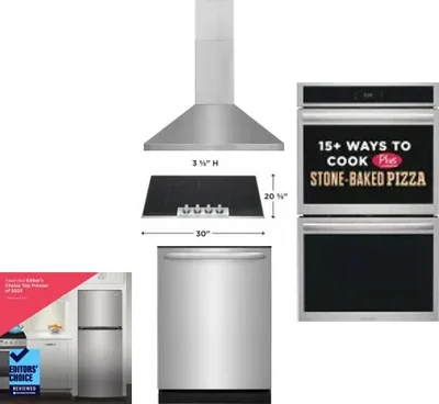 5 Piece Package Includes Refrigerator, Cooktop, Wall Oven, Hood And Dishwasher