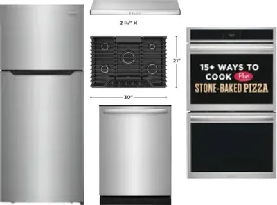 5 Piece Package Includes Refrigerator, Cooktop, Wall Oven, Hood And Dishwasher