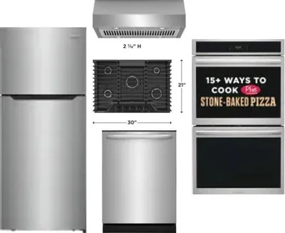5 Piece Package Includes Refrigerator, Cooktop, Wall Oven, Hood And Dishwasher