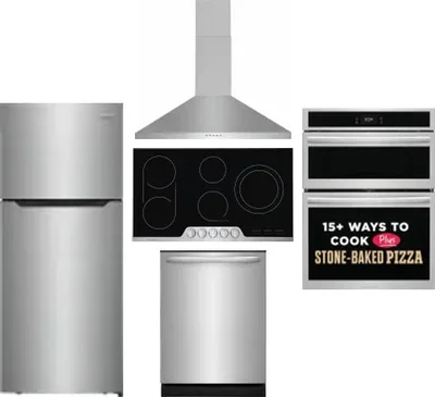 5 Piece Package Includes Refrigerator, Cooktop, Wall Oven, Hood And Dishwasher