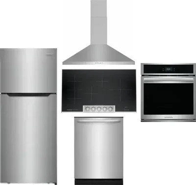 5 Piece Package Includes Refrigerator, Cooktop, Wall Oven, Hood And Dishwasher