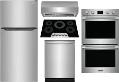 5 Piece Package Includes Refrigerator, Cooktop, Wall Oven, Hood And Dishwasher