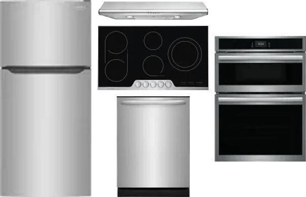5 Piece Package Includes Refrigerator, Cooktop, Wall Oven, Hood And Dishwasher