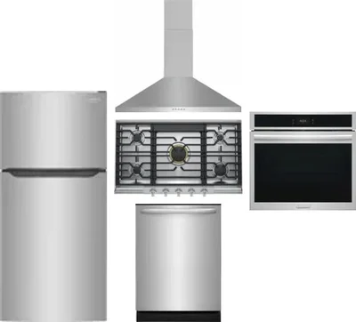 5 Piece Package Includes Refrigerator, Cooktop, Wall Oven, Hood And Dishwasher