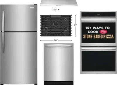 5 Piece Package Includes Refrigerator, Cooktop, Wall Oven, Hood And Dishwasher