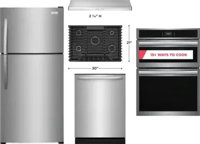 5 Piece Package Includes Refrigerator, Cooktop, Wall Oven, Hood And Dishwasher