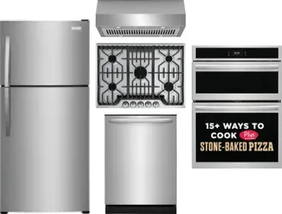 5 Piece Package Includes Refrigerator, Cooktop, Wall Oven, Hood And Dishwasher