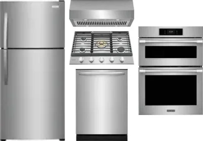 5 Piece Package Includes Refrigerator, Cooktop, Wall Oven, Hood And Dishwasher