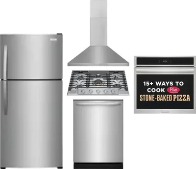 5 Piece Package Includes Refrigerator, Cooktop, Wall Oven, Hood And Dishwasher