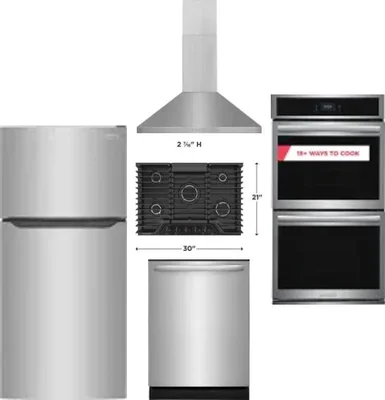 5 Piece Package Includes Refrigerator, Cooktop, Wall Oven, Hood And Dishwasher