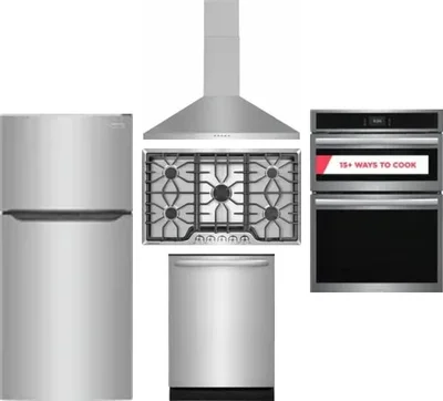 5 Piece Package Includes Refrigerator, Cooktop, Wall Oven, Hood And Dishwasher