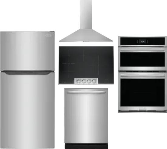 5 Piece Package Includes Refrigerator, Cooktop, Wall Oven, Hood And Dishwasher