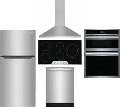 5 Piece Package Includes Refrigerator, Cooktop, Wall Oven, Hood And Dishwasher