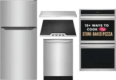 5 Piece Package Includes Refrigerator, Cooktop, Wall Oven, Hood And Dishwasher