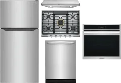 5 Piece Package Includes Refrigerator, Cooktop, Wall Oven, Hood And Dishwasher