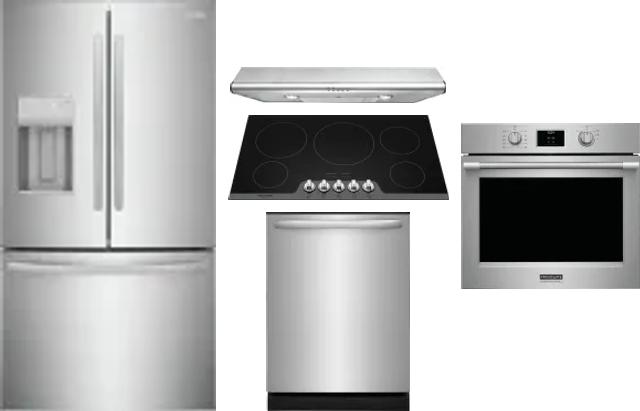 5 Piece Package Includes Refrigerator, Cooktop, Wall Oven, Hood And Dishwasher