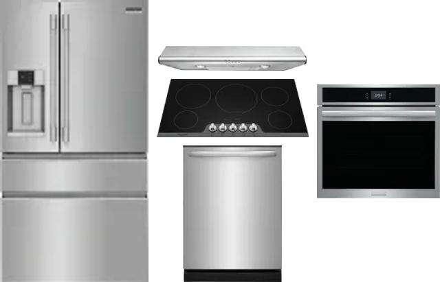 5 Piece Package Includes Refrigerator, Cooktop, Wall Oven, Hood And Dishwasher