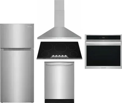 5 Piece Package Includes Refrigerator, Cooktop, Wall Oven, Hood And Dishwasher