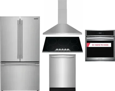 5 Piece Package Includes Refrigerator, Cooktop, Wall Oven, Hood And Dishwasher