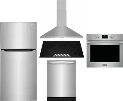 5 Piece Package Includes Refrigerator, Cooktop, Wall Oven, Hood And Dishwasher