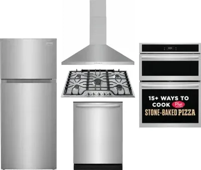 5 Piece Package Includes Refrigerator, Cooktop, Wall Oven, Hood And Dishwasher