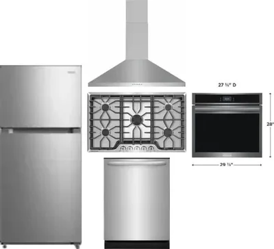 5 Piece Package Includes Refrigerator, Cooktop, Wall Oven, Hood And Dishwasher