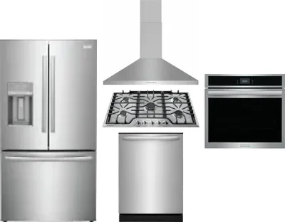 5 Piece Package Includes Refrigerator, Cooktop, Wall Oven, Hood And Dishwasher