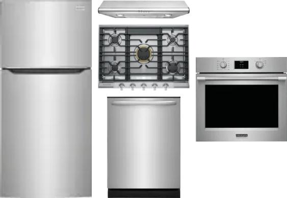 5 Piece Package Includes Refrigerator, Cooktop, Wall Oven, Hood And Dishwasher