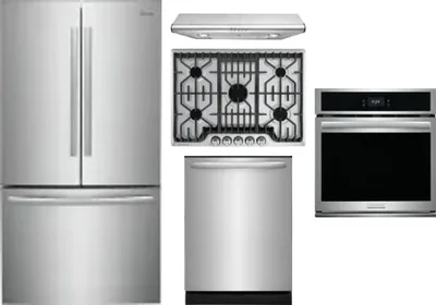 5 Piece Package Includes Refrigerator, Cooktop, Wall Oven, Hood And Dishwasher